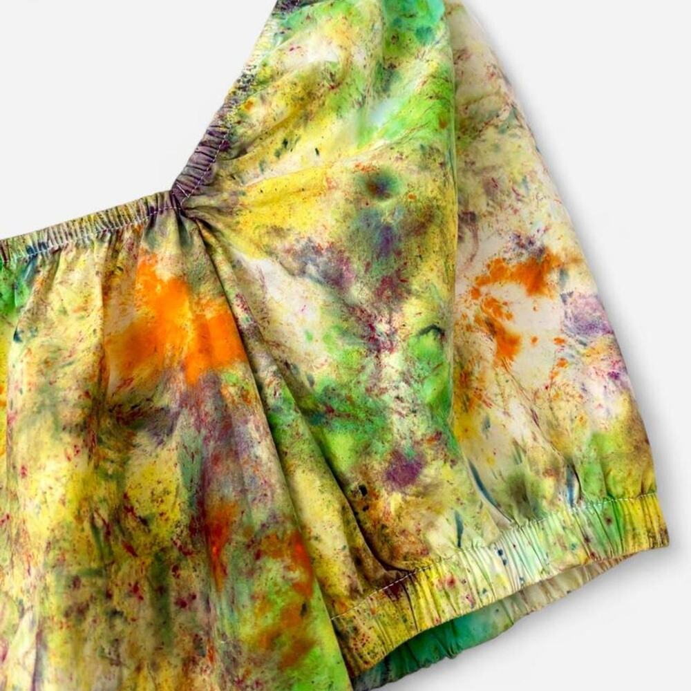 $128 NWT OOAK Upcycled Handmade Hand Dyed Puff Sleeve Crop Top- Size Large - Picture 2 of 4